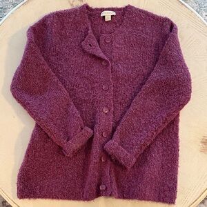 Appleseed's Fuzzy Cozy Plum Bouclé Button-Front Cardigan Medium